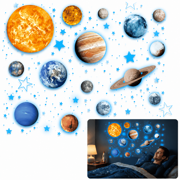 Glow in The Dark Solar System Wall Decals - 780 PCS Stars & Planets Stickers for Ceiling, Kids Bedroom, Nursery, and Boys Room Decor (Blue)