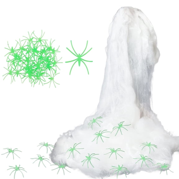 Glow in The Dark Spider Web Halloween Decorations, 100g Super Stretch Cobwebs with 20 Glow Spiders for Indoor Outdoor