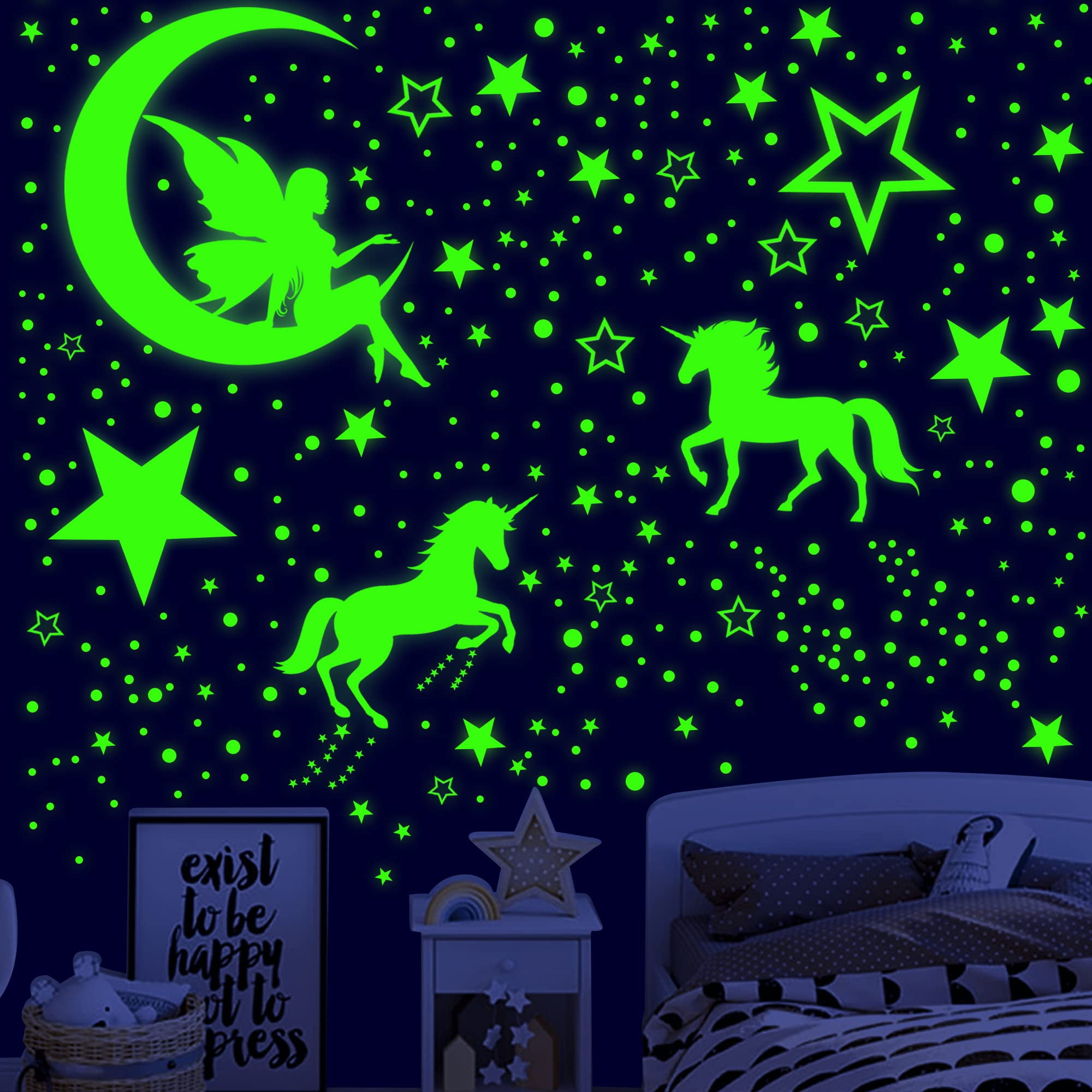 Glow in The Dark Stars for Ceiling, 915 Pcs Unicorn Wall Decor for