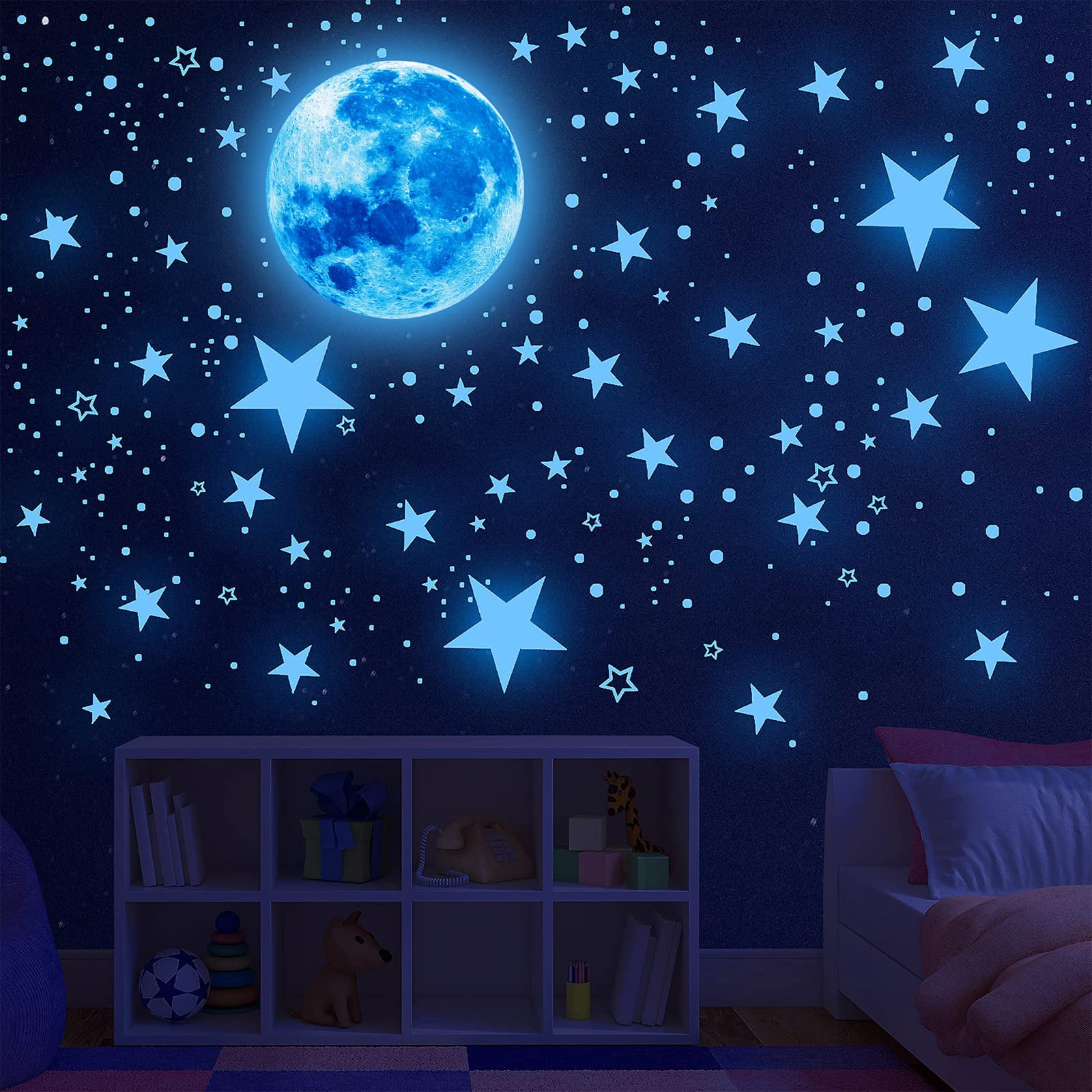 Glow in The Dark Stars for Ceiling Wall Decals, 1088 Pcs Ceiling Stars
