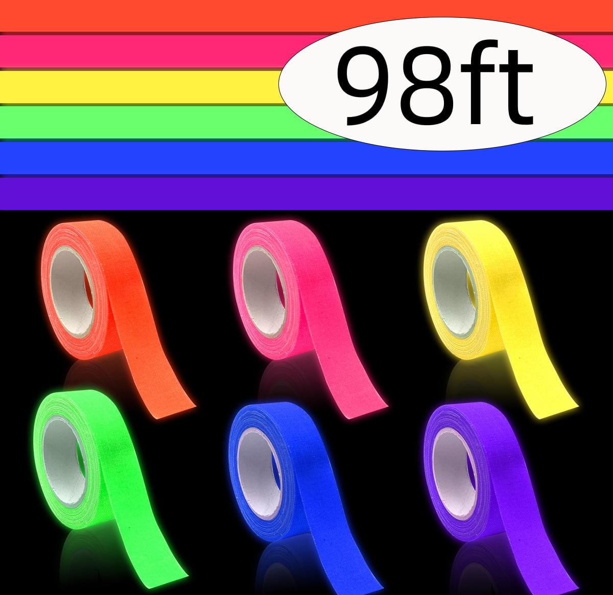 Outdoor UV Neon Gaffer Tapes, 6 Vibrant Colors, Glow in The Dark, 0