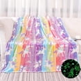 thumbnail image 1 of Glow in The Dark Throw Blanket 50" x 60"， Unicorn Luminous Plush Blankets Soft Glowing Throw Gift for Kids Girls Boys Teens Age 1-13 Years Old, 1 of 7