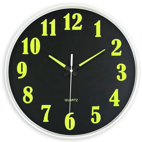 Glow in The Dark Wall Clock, 12 Inch Modern Silent Non Ticking Wall Clocks Battery Operated, Night Light Wall Clock for Kitchen Bedroom