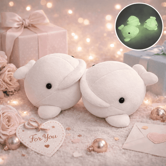 Glow in The Dark Whale Plush Toy 18cm Soft Stuffed Animal Cute White Beluga Whale Pillow for Kids Sleeping Companion Night Light Gift for Boys Girls