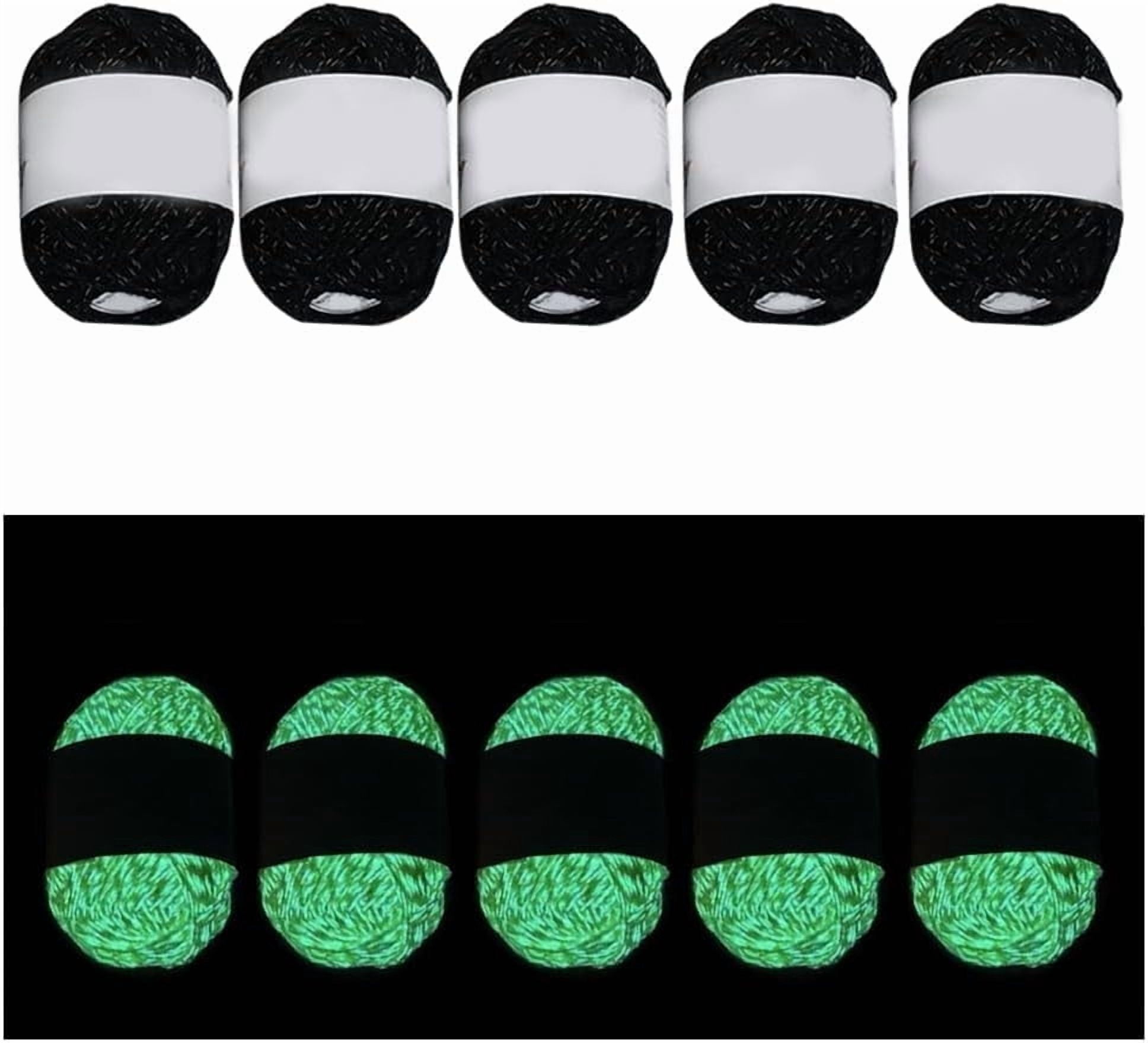 FNDEMSLA Glow in The Dark Yarn Black 5 Rolls Yarns for Crocheting Metallic Polyester Luminous Crochet Yarns