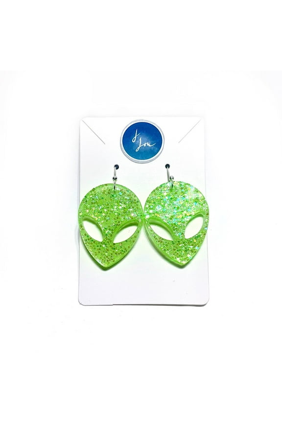 Glow in the Dark Alien Earrings, Blacklight Reactive Women Rave Festival Accessories, Sterling Silver Statement Jewelry, Cute Gift for Her