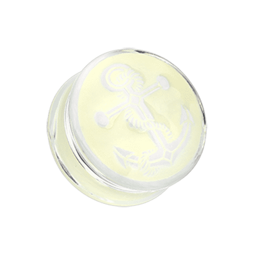 Glow in the Dark Anchor Enamel Embossed Double Flared Ear Gauge Plug