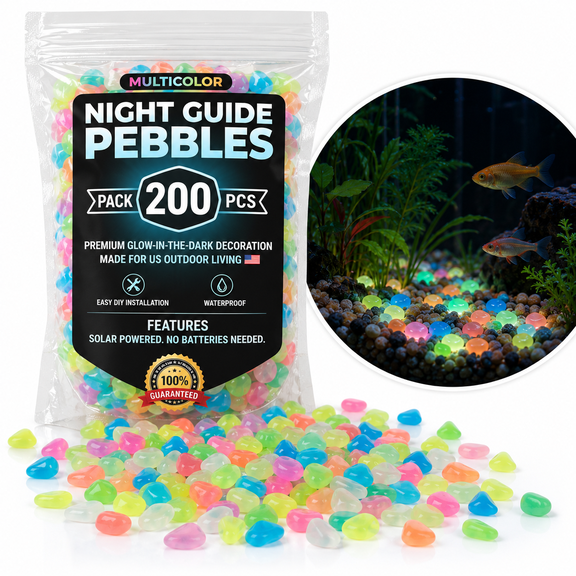 Glow in the Dark Aquarium Pebbles for Fish Tanks & Terrariums, Decorative Glow Stones, Rainbow & 200pcs