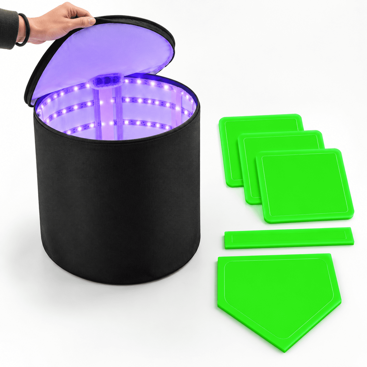 Glow-in-the-Dark Baseball Base Set with UV Charging Bag for Night Games ...