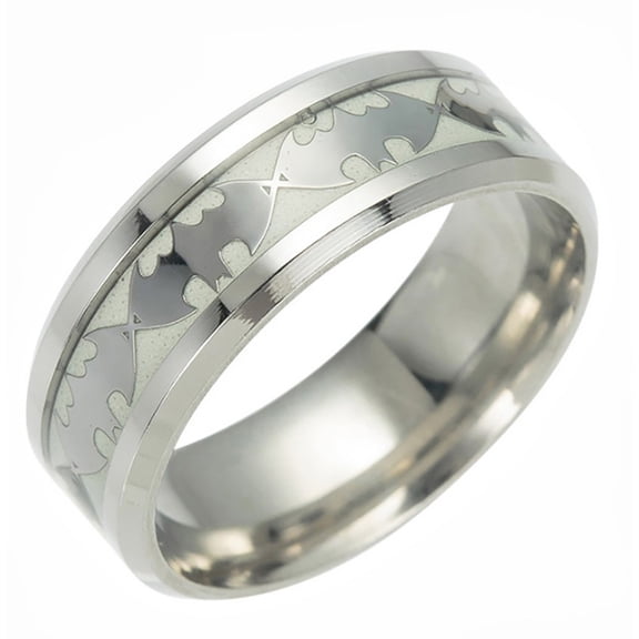 Glow in the Dark Bats Steel Wedding Band Ring Men Women Ginger Lyne Collection