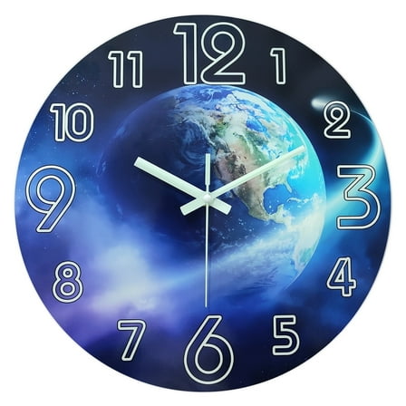 Glow in the Dark Wall Clock 12 Inch Silent Non-Ticking Wall Clocks Battery Operated Blue Analog Wall Clock for Bedroom Decor