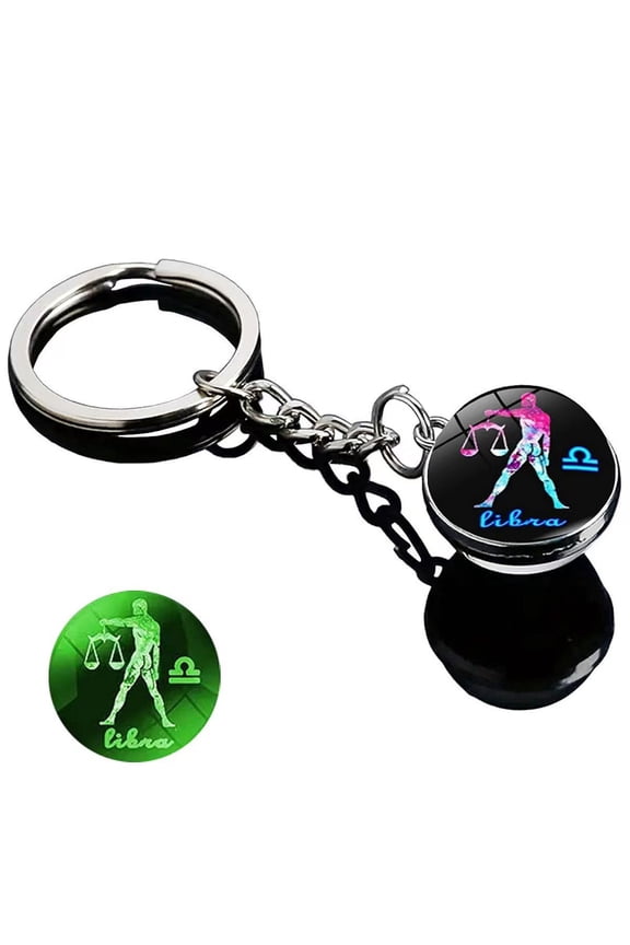 Glow in the Dark Constellation Keychain, Time Gemstone Zodiac Luminous Charm Keychain, Unique Celestial Gift,Libra