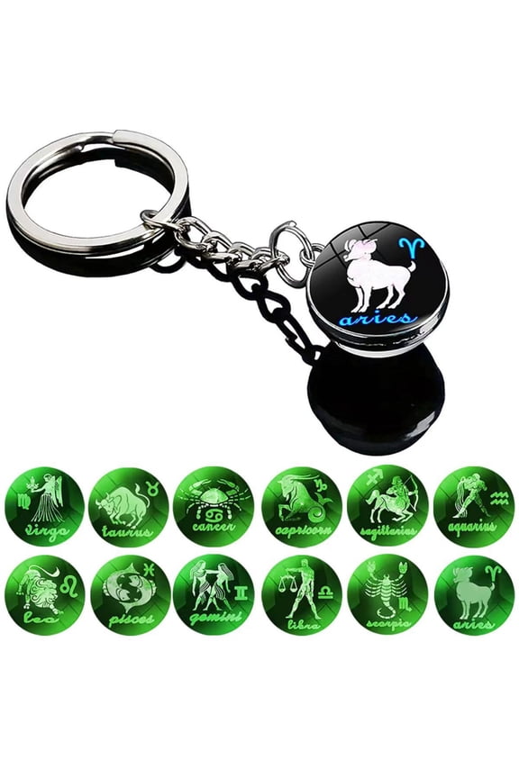 Glow in the Dark Constellation Keychain, Time Gemstone Zodiac Luminous Double-Sided Charm Key Ring, Unique Celestial Gift (C Capricorn)
