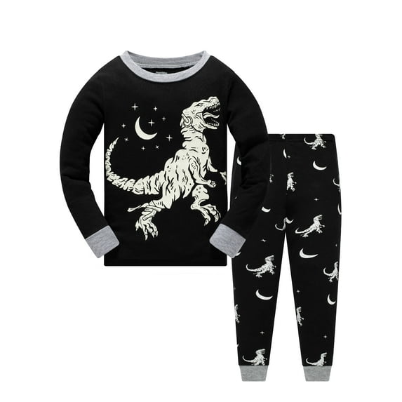 Glow in the Dark Dinosaur Boys Long Sleeve Pajamas Set 100% Cotton Toddler Kids Pjs 2 Piece Children Sleepwear Size 4T/6433