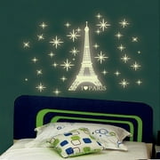 Glow in the Dark Eiffel Tower Wall Decal Paris Themed Removable Vinyl Art for Bedroom, Living Room or Nursery Decor