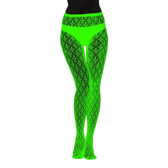Glow in the Dark Fishnet Tights Neon Green Fluorescent Pantyhose Striped Hollow Out Stockings