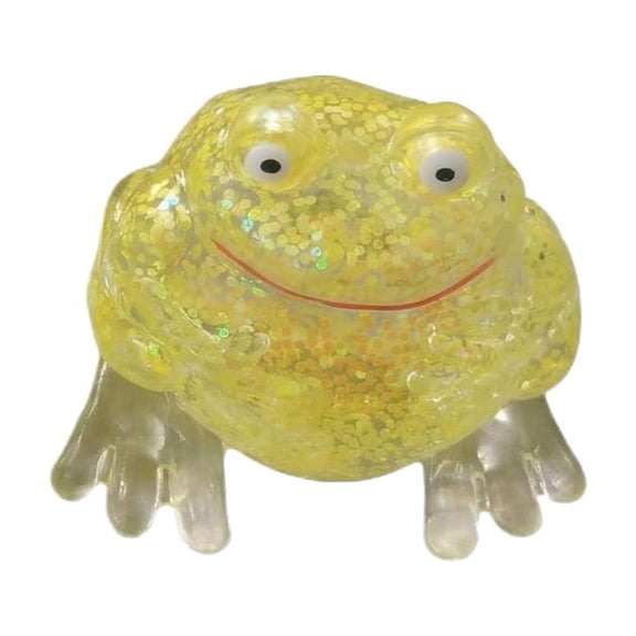 Glow-in-the-Dark Frog Taba Squishy, Glitter Stress Relief Fidget, Slow Rising Animal Squeeze for Nighttime Calm, Decorative Desktop Pressure Reliever Ornament,Yellow