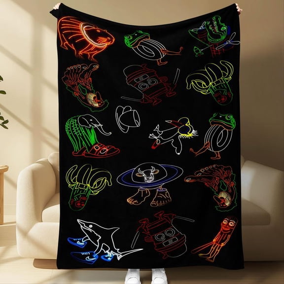 Glow-in-the-Dark Fun Style Blanket with Cool Printed Patterns for Sofa, Room Decor, Halloween & Parties