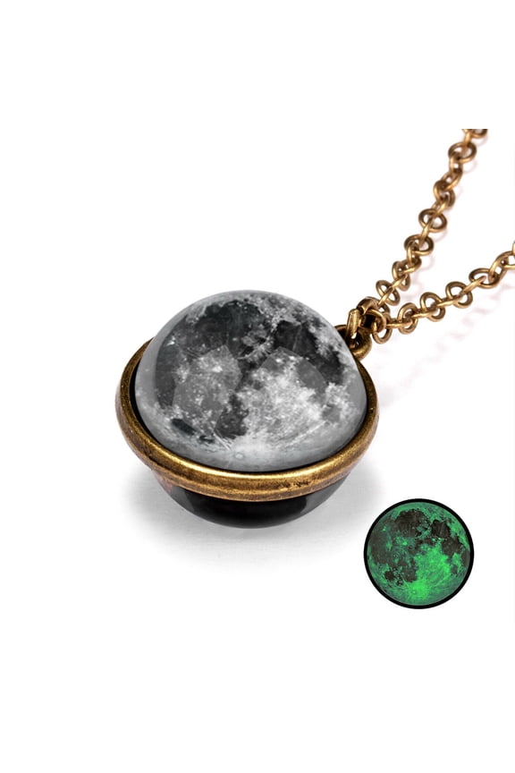 Glow in the Dark Galaxy Universe Stars Double Sided Glass Dome Planet Necklace