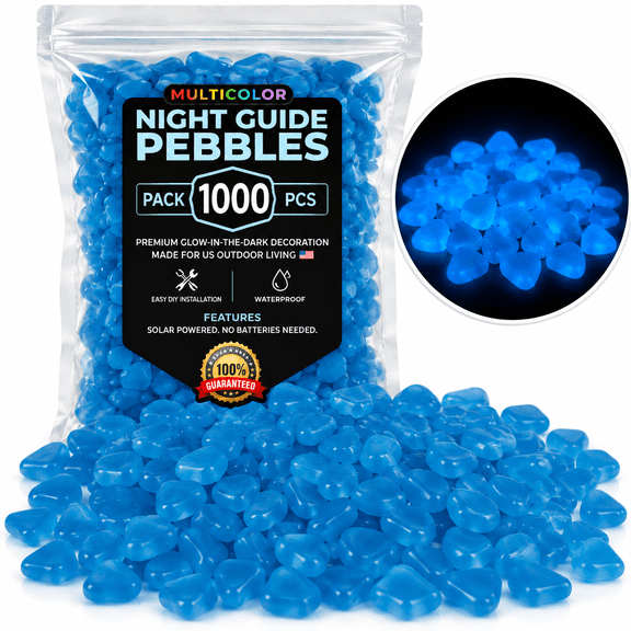 Glow in the Dark Garden Pebbles for Walkways, Flower Beds & Landscaping, Luminous Stones, Blue & 1000pcs