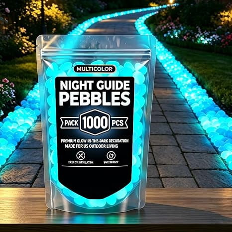 Glow-in-the-Dark Garden Stones 1000PCS, Luminous Resin Pebbles for Walkway Patio Yard Lawn Aquarium Fish Tank Decor, Night Light Guide Rocks for Outdoor Landscaping & Indoor DIY Decoration(Blue)k