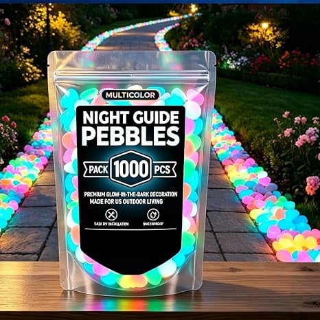 Glow-in-the-Dark Garden Stones 1000PCS, Luminous Resin Pebbles for Walkway Patio Yard Lawn Aquarium Fish Tank Decor, Night Light Guide Rocks for Outdoor Landscaping(Multicolor)k