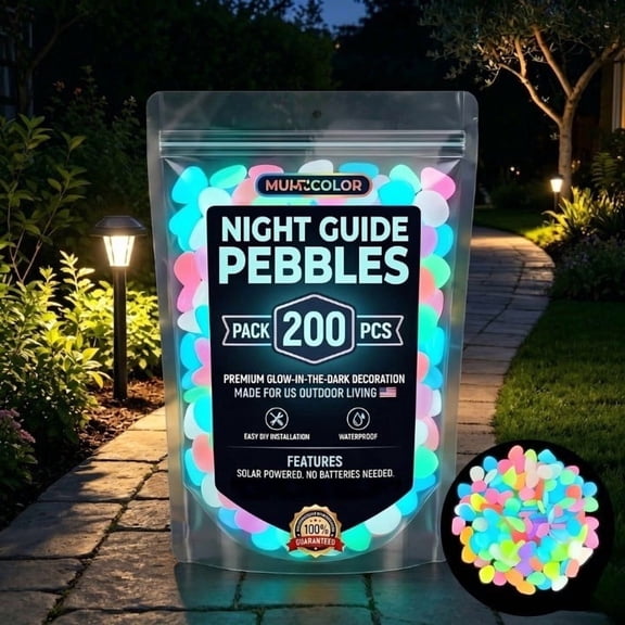 Glow in the Dark Garden Stones, Solar Powered Luminous Pebbles for Fish Tank, Waterproof Walkway Glow Stones (Available in 5 Colors)