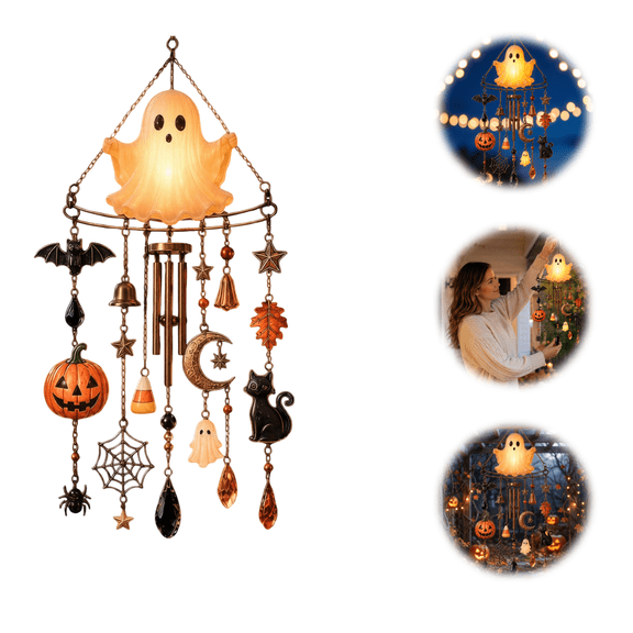 Glow-in-the-Dark Ghost Halloween Wind Chime, Spooky Outdoor Yard Decor, Haunted House Patio Hanging Ornament for Fall Seasonal Display