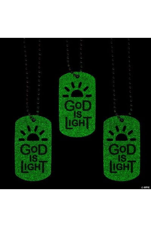 Glow-in-the-Dark God is Light Dog Tag Necklaces, Religious, Jewelry, 12 Pcs