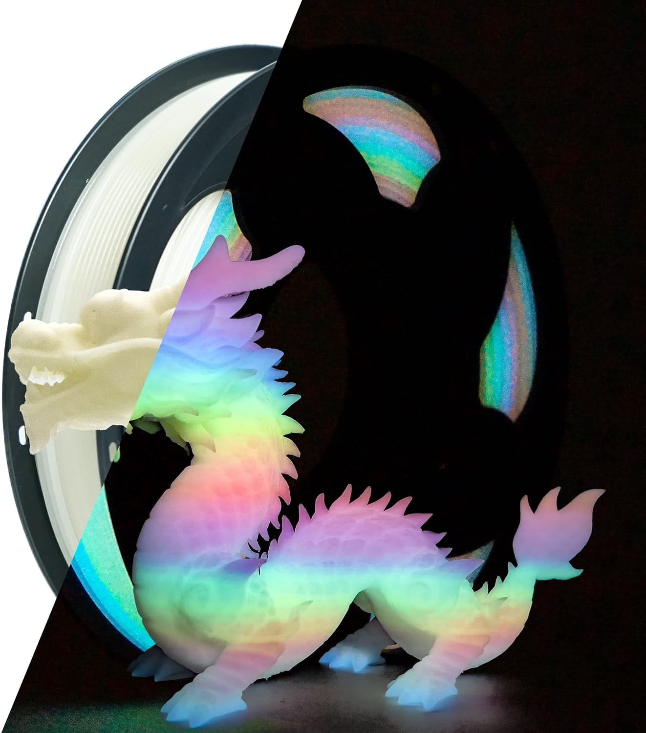 Glow in the Dark Gradient Rainbow 1.75mm PLA Filament, Luminous Vibrant Bright 3D Printer 0.25kg 250g Small Spool Printing Filament Rod