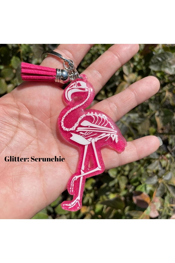 Glow in the Dark Keychain, Skeleton Flamingo, Flamingo Keychain, Skeleton Keychain, Goth Gifts, Emo Gifts, Halloween Gifts for Women (1 keychain)