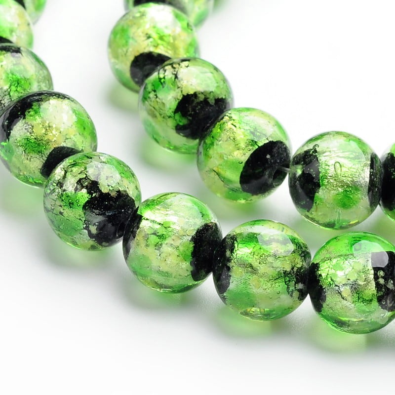 Glow in the Dark Luminous style Handmade Silver Foil Glass Round Beads Lawn Green 8mm Hole: 1mm Silver Foil