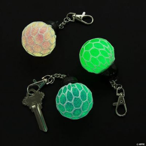 Glow-in-the-Dark Mesh-Covered Squeeze Ball Backpack Clips, Birthday, Accessories, 12 Pcs