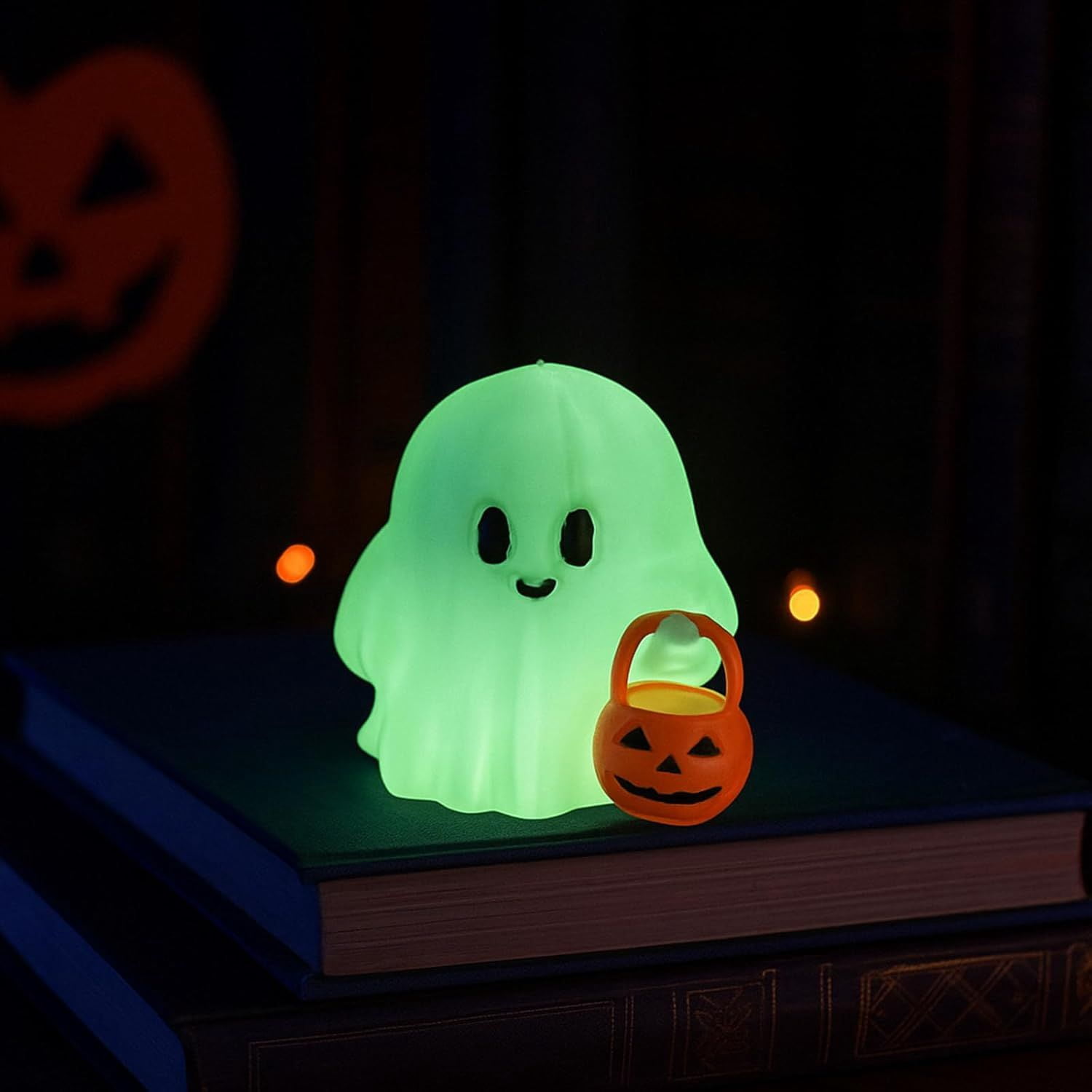 Glow-in-the-Dark Mini Ghost Figurine for Halloween Desk and Shelf Decor