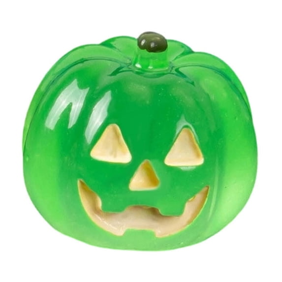 Glow-in-the-Dark Mini Pumpkin Ornament, Molded Polymer Jack-O-Lantern Figure for Halloween Table Decor, Green