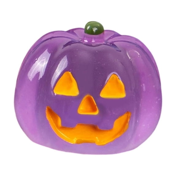 Glow-in-the-Dark Mini Pumpkin Ornament, Molded Polymer Jack-O-Lantern Figure for Halloween Table Decor, Purple