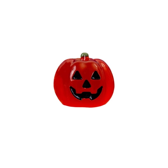 Glow-in-the-Dark Mini Pumpkin Ornament, Molded Polymer Jack-O-Lantern Figure for Halloween Table Decor, Red