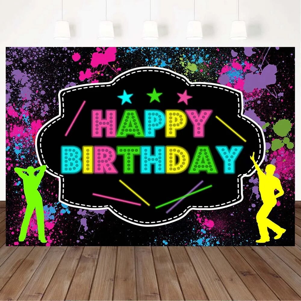 Glow in the Dark Neon Lights Birthday Party Photography Backdrops Retro ...