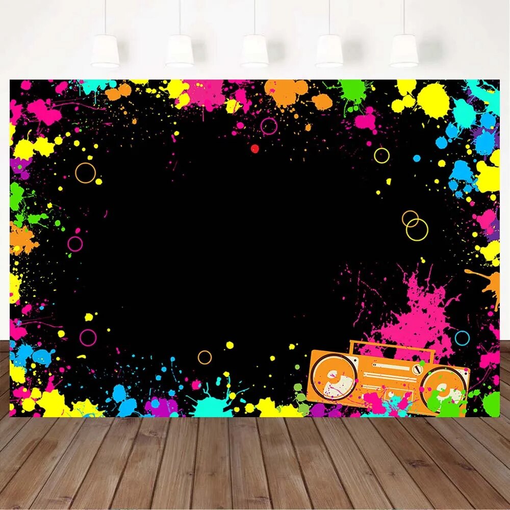 Glow in the Dark Neon Lights Birthday Party Photography Backdrops Retro Dance Party Graffiti