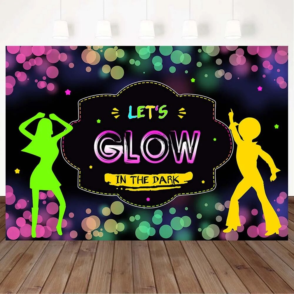 Glow in the Dark Neon Lights Birthday Party Photography Backdrops Retro Dance Party Graffiti