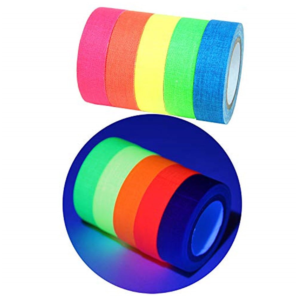 Glow Party Neon Party Supply Set, Glow In The Dark Party Supplies Includes  98.4 ft 6 Rolls Blacklight Luminous Tape, 14.4 ft Neon Round Dot Streamers