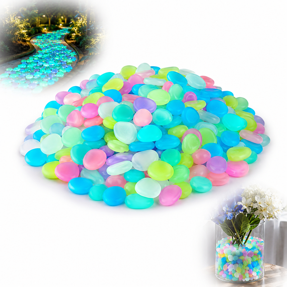 Glow in the Dark Pebbles 400 Pack, Solar Glowing Stones Colorful Garden Rocks for Path Walkway Aquarium Yard Decor Outdoor