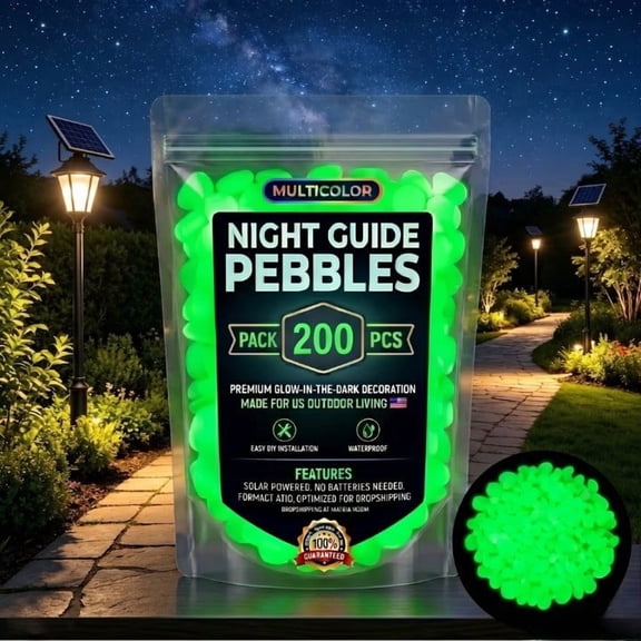 Glow in the Dark Pebbles, Solar Luminous Stones for Walkway Lawn Yard Landscaping (200-1000 Pcs)