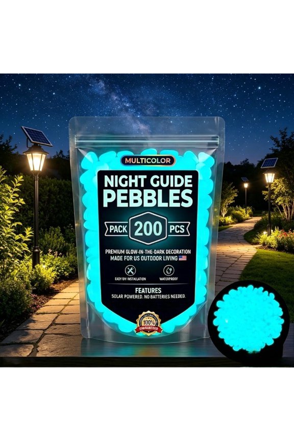 Glow in the Dark Pebbles for Yard Patio, Bulk Luminous Night Guide Rocks, Decorative Stones for Plant Pots and Driveway Edges