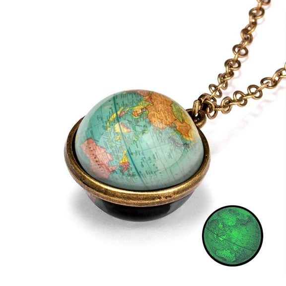 Glow in the Dark Planet Dome Galaxy Necklace Pendant - Double Glass Jewelry Accessory for Unique Style
