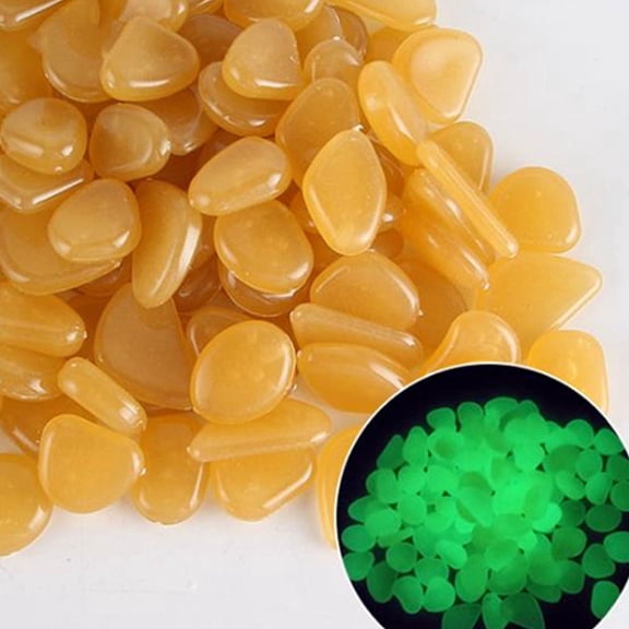 Glow in the Dark Rocks Outdoor – Artificial Landscape Rocks for Driveway Walkway – Luminous Garden Pebbles for Stepping Stone Path (Gold,100PCS)