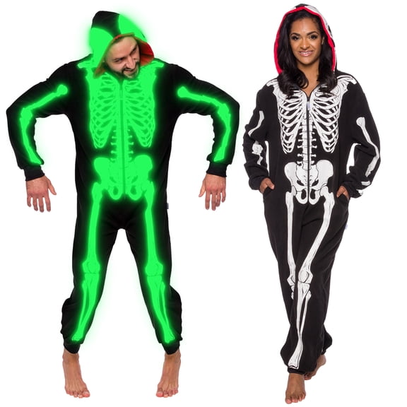 Glow in the Dark Skeleton One Piece - Halloween (Large, Black)