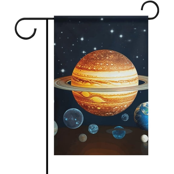 Glow in the Dark Solar System Garden Flag 12 x 18 Inch Double Sided Seasonal Welcome Outdoor Yard Decor