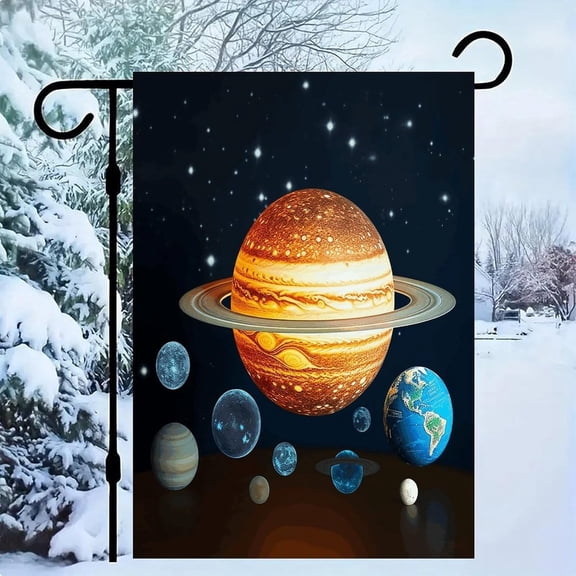 Glow in the Dark Solar System Garden Flag, Vertical Outdoor Decorative Flag, Wear-Resistant, Anti-Wrinkle, 12 x 18 Inch