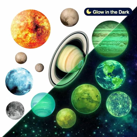 Glow in the Dark Solar System Wall Stickers for Kids Room, Sun Moon Earth Planet Decals, Space Wall Decor for Bedroom Ceiling